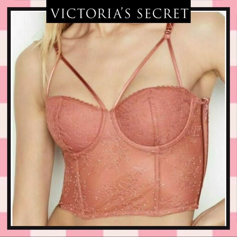 Victoria’s Secret Longline Bustier Tulle Lined Lace With Novelty Straps …